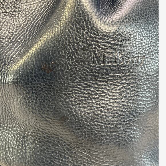 Mulberry Navy Pebbled Leather Drawstring Bucket Bag Plaid Lining England - Picture 15 of 15